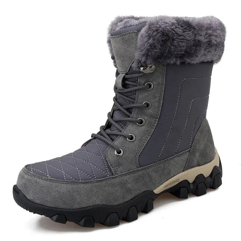 Зимние мужские ботинки, высококачественные водонепроницаемые зимние ботинки, сохраняющие тепло, плюшевые нескользящие походные ботинки, Рабочая повседневная обувь D395 Изображение 0