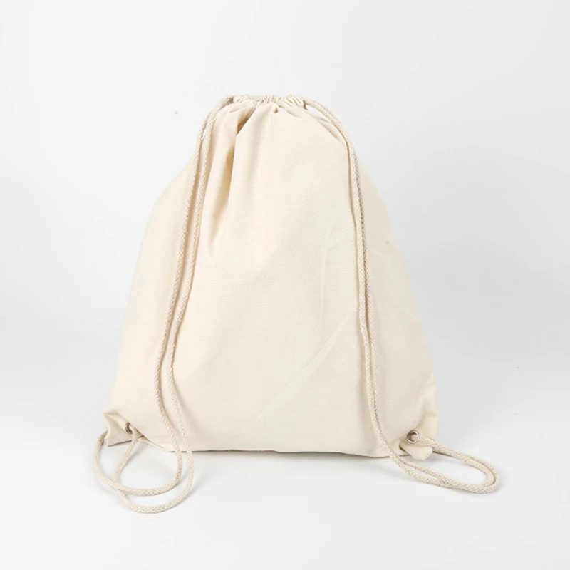 Холщовая сумка на плечах, связка с завязками, карманы, сумка для покупок, студенческий рюкзак, хлопчатобумажная сумка для спортзала, дорожная сумка для хранения Изображение 3