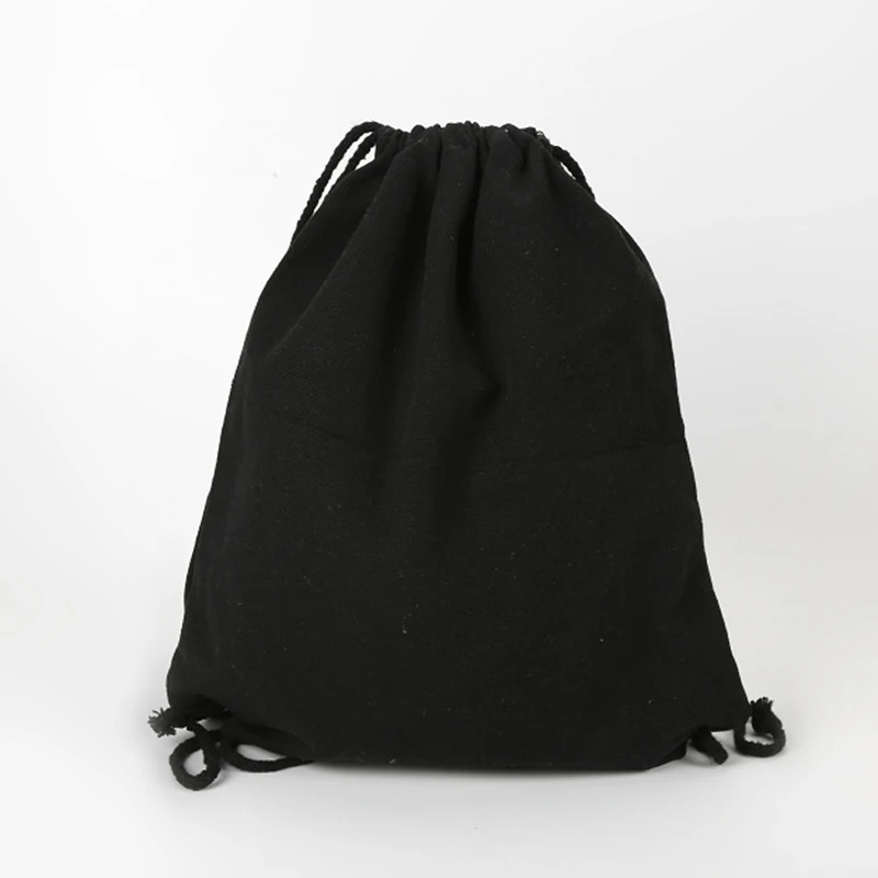 Холщовая сумка на плечах, связка с завязками, карманы, сумка для покупок, студенческий рюкзак, хлопчатобумажная сумка для спортзала, дорожная сумка для хранения Изображение 4