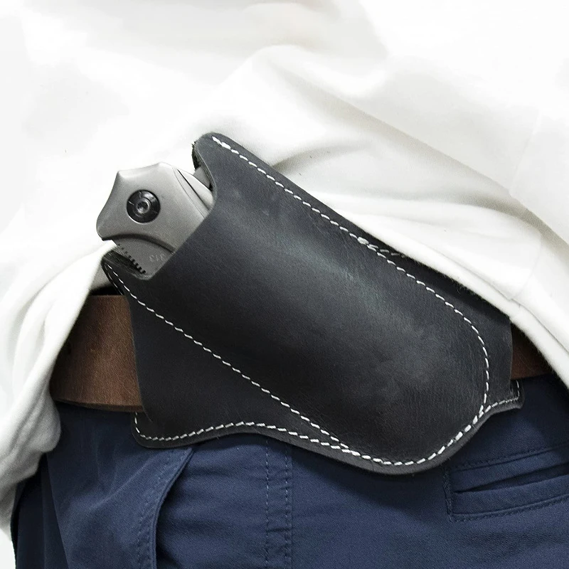 Новый 1шт Чехол-оболочка, Защитная сумка для брюк, складной нож из воловьей кожи, Кожаные ножны, Прямой карманный нож, Чехол для наружного инструмента Изображение 5