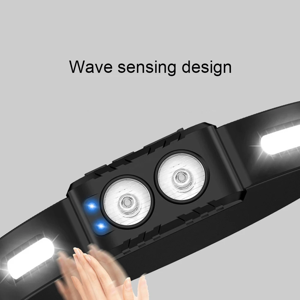 Светодиодный налобный фонарь на 300 люмен, умный головной фонарик с волновой чувствительностью IPX4, водонепроницаемый, с 4 передачами, для кемпинга на открытом воздухе, рыбалки, бега. Изображение 4