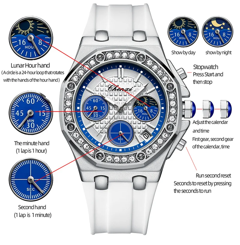 Женские наручные часы CHENXI, деловой хронограф, Женские часы, модный Топовый бренд, Роскошные Резиновые Силиконовые Элегантные Повседневные Женские часы 912 Изображение 3