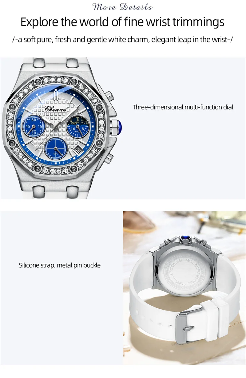 Женские наручные часы CHENXI, деловой хронограф, Женские часы, модный Топовый бренд, Роскошные Резиновые Силиконовые Элегантные Повседневные Женские часы 912 Изображение 5
