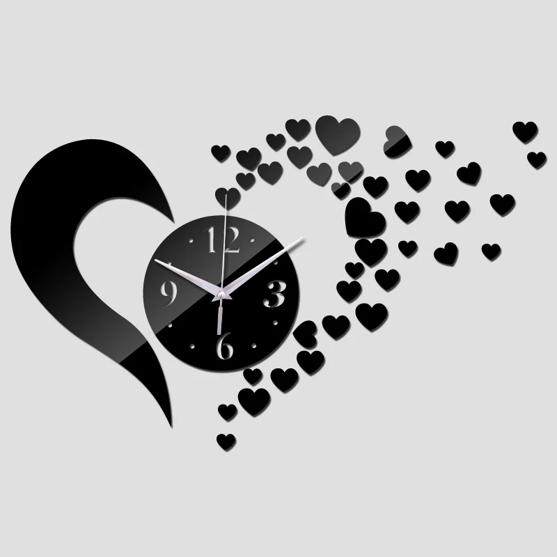 Настенные Часы Творческий DIY Зеркало Сердца Украшения Часы Гостиная Домашний Декор Европа Стиль Геометрические Кварцевые Часы Изображение 1