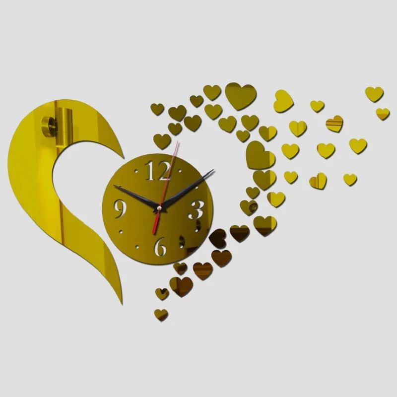 Настенные Часы Творческий DIY Зеркало Сердца Украшения Часы Гостиная Домашний Декор Европа Стиль Геометрические Кварцевые Часы Изображение 2
