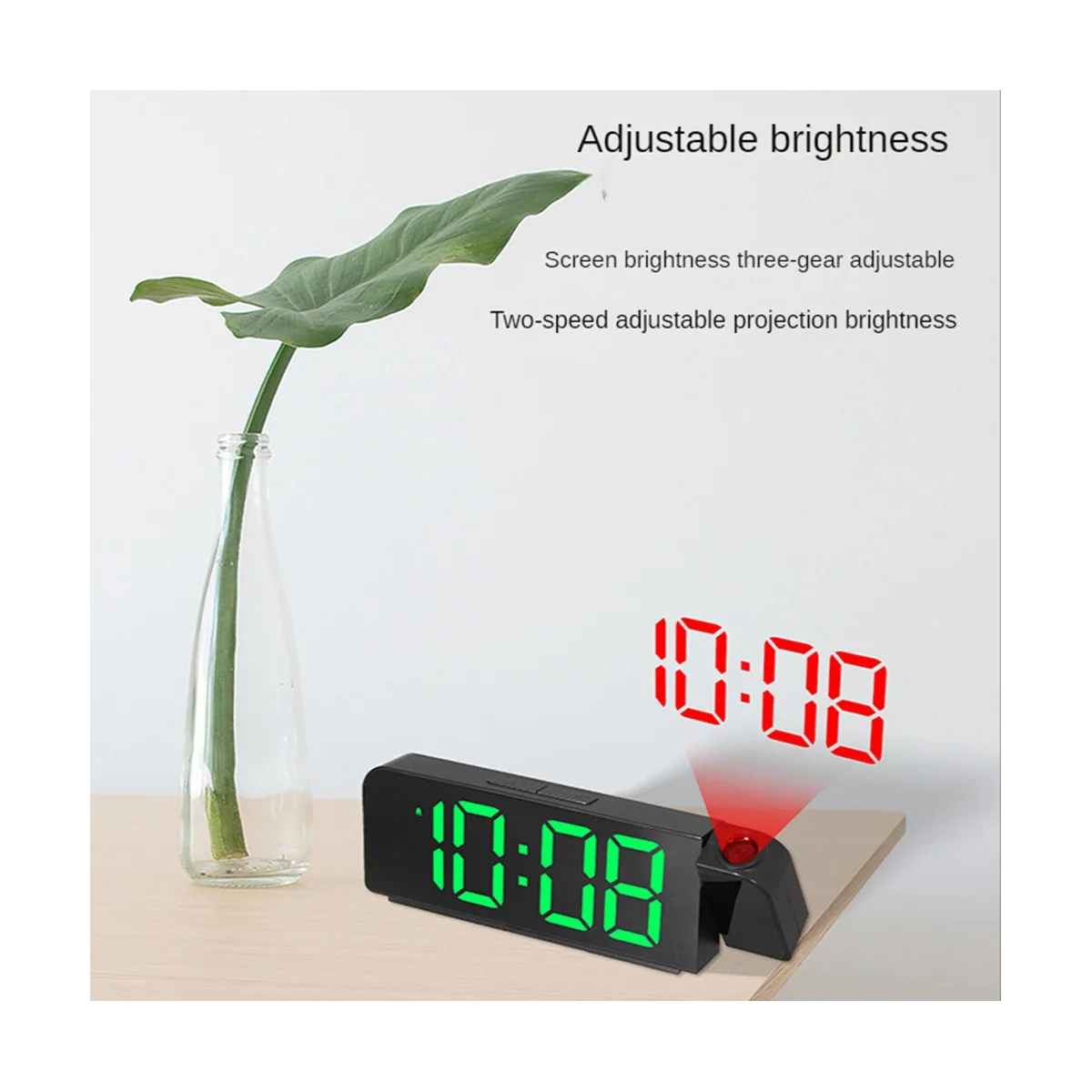 Проекционный будильник с поворотом на 180 °, 12/24-часовые светодиодные цифровые часы с USB-зарядкой, потолочный проектор-будильник (зеленый) Изображение 2