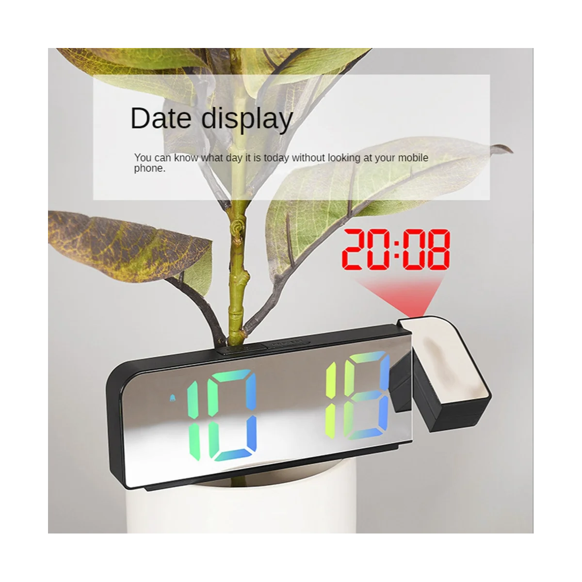 Проекционный будильник с поворотом на 180 °, 12/24-часовые светодиодные цифровые часы с USB-зарядкой, потолочный проектор-будильник (зеленый) Изображение 3