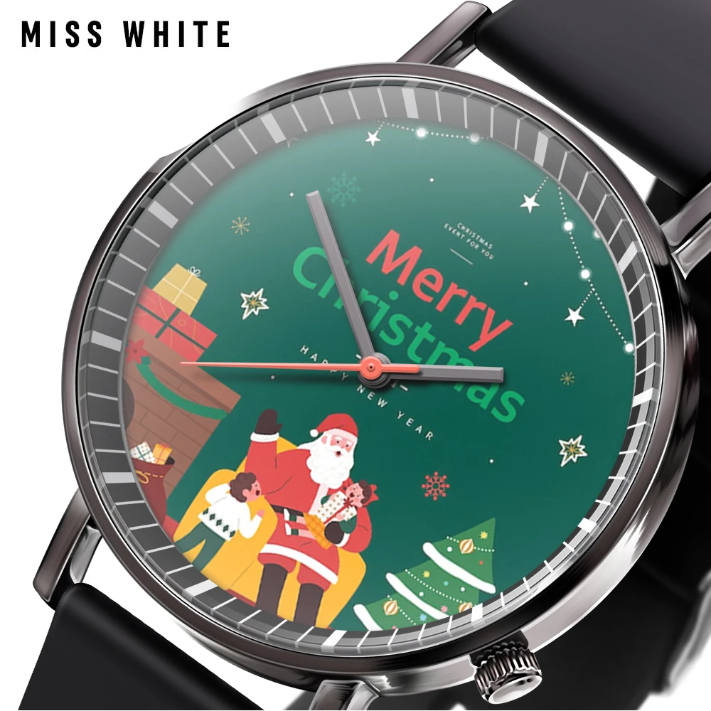 Новая мода, модные рождественские мужские и женские часы, подарочные часы для рождественской елки, старика, кварцевые наручные часы, резиновый ремешок Изображение 1