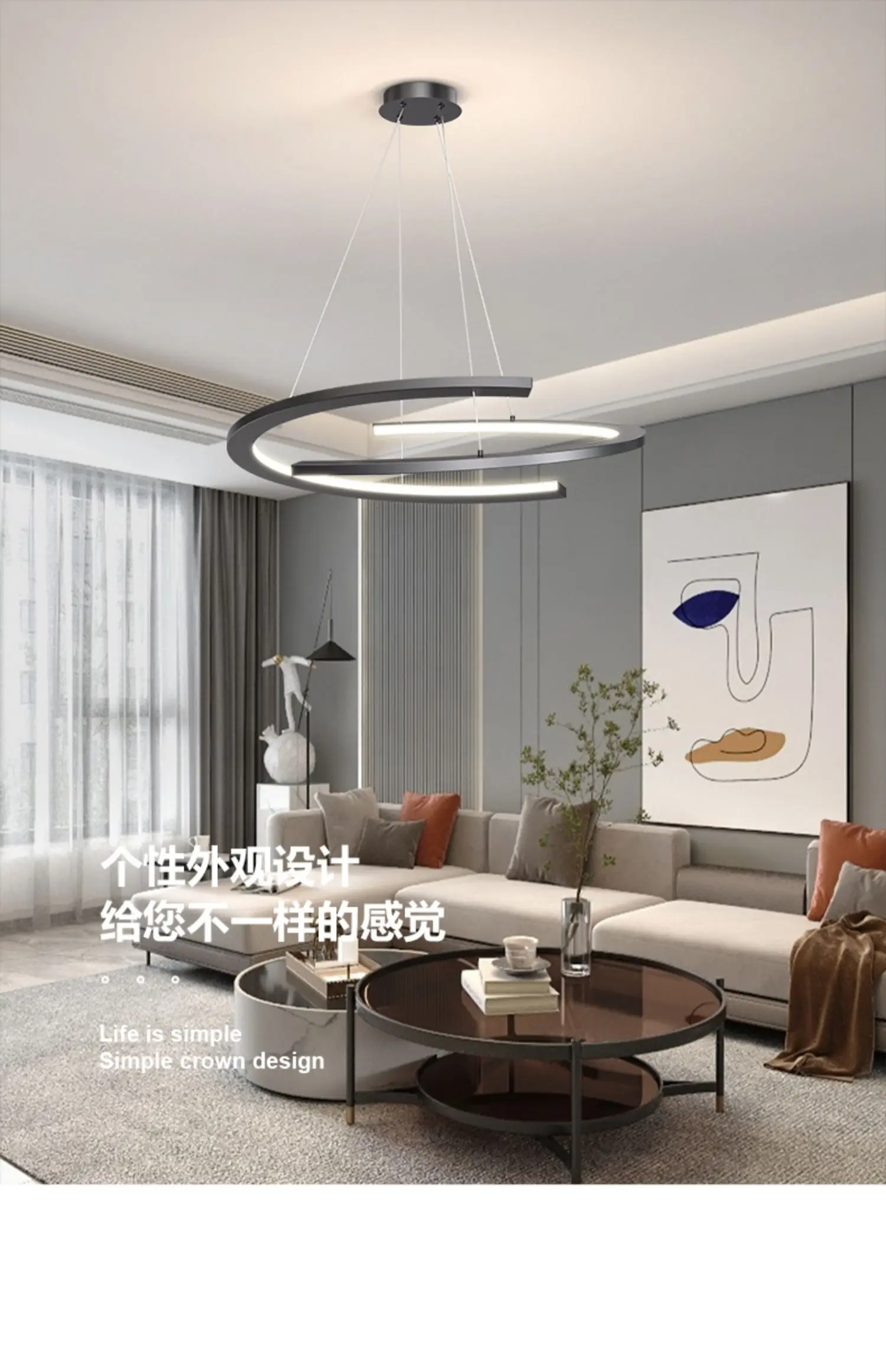 Основное освещение в гостиной в стиле минимализма, современная и простая атмосфера, персонализированный круглый подвесной светильник для ресторана Изображение 4