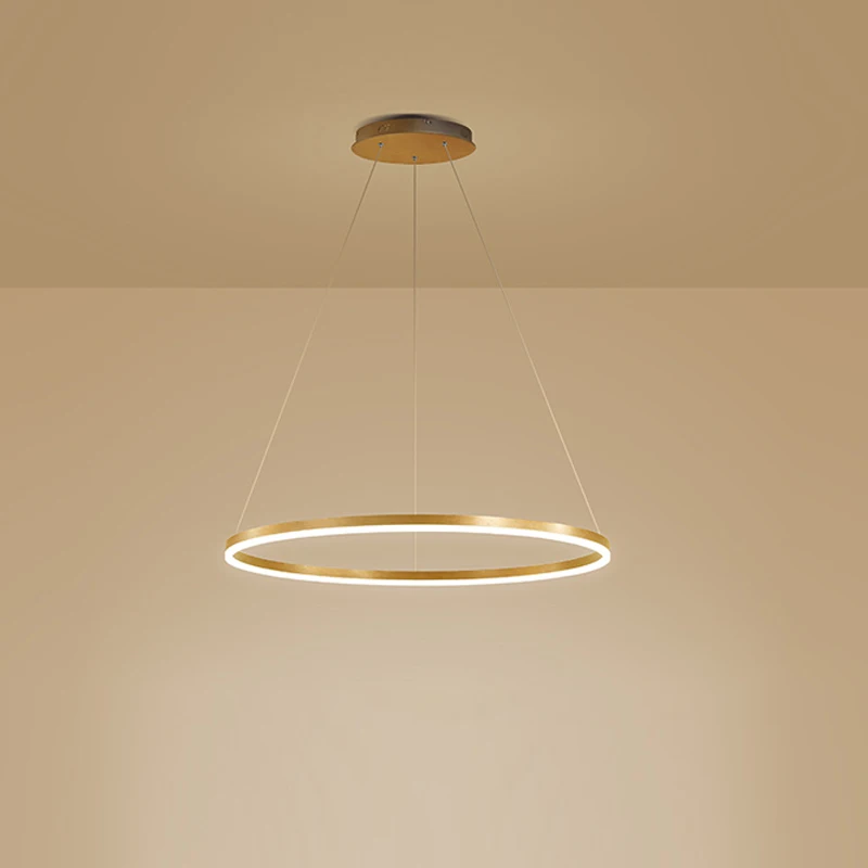 Современный светодиодный подвесной светильник Алюминиевый круг для гостиной, ресторана, домашней кольцевой люстры Изображение 2