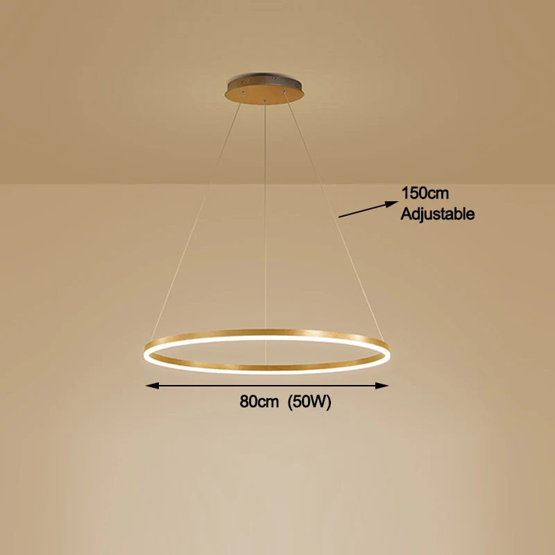 Современный светодиодный подвесной светильник Алюминиевый круг для гостиной, ресторана, домашней кольцевой люстры Изображение 5