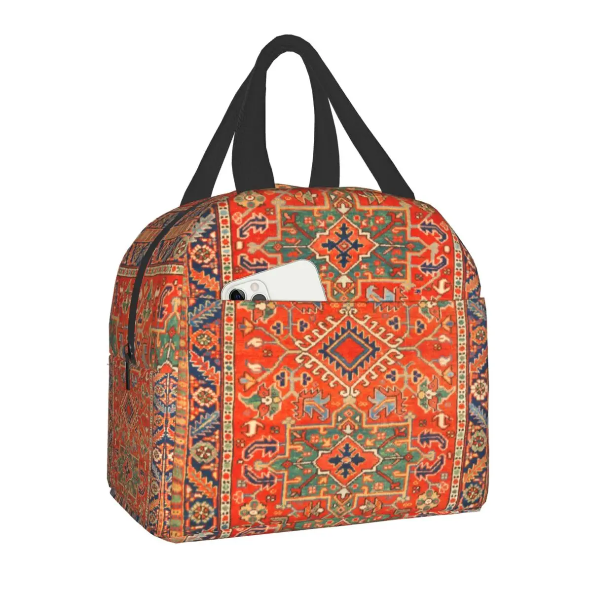 Богемный геометрический принт Персидского ковра, Изолированная сумка для ланча, Герметичный термоохладитель, Турецкий Этнический Ланч-бокс Kilim для женщин и детей Изображение 0