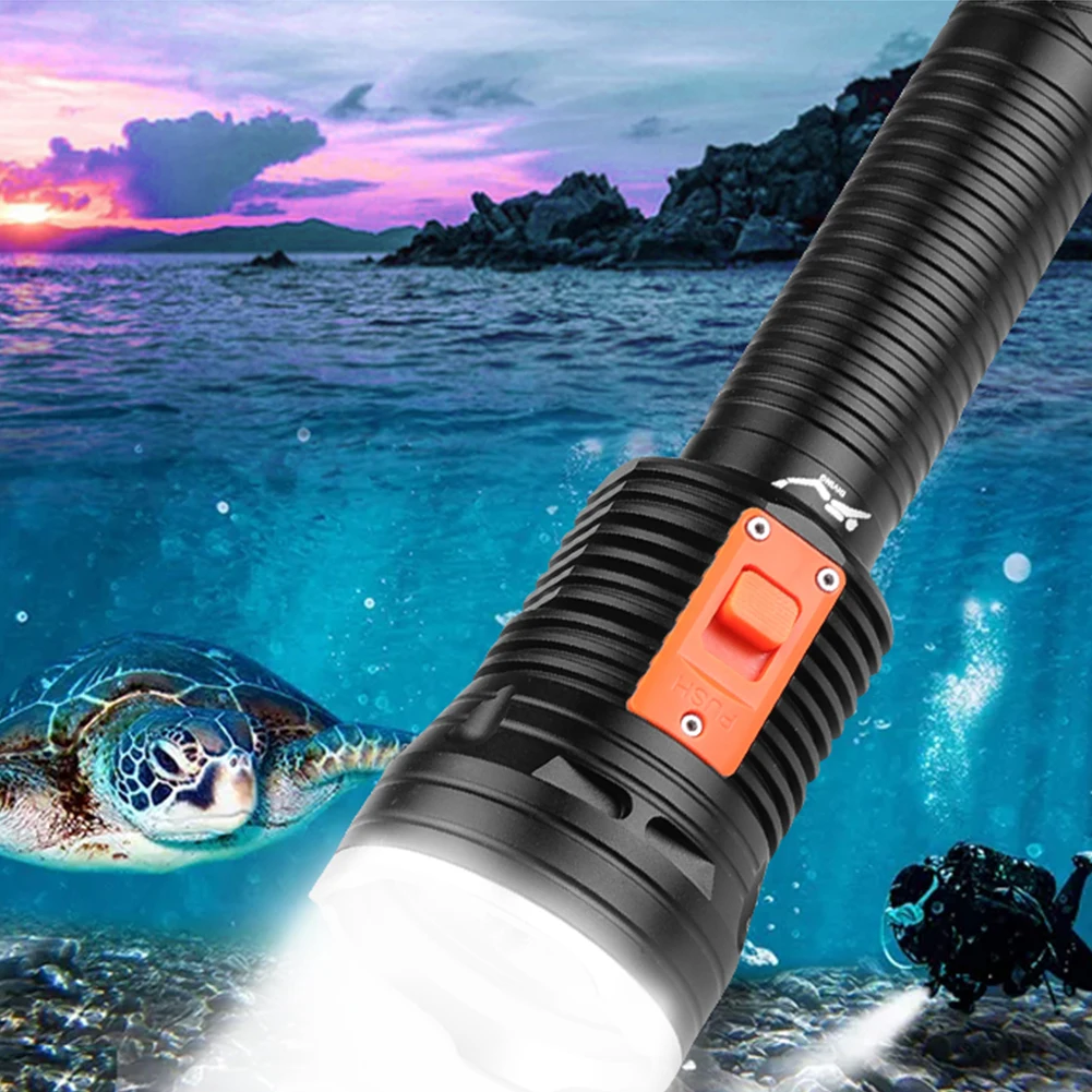 Фонарик для подводного плавания IPX8 2500LM, фонарь для подводного плавания высокой яркости, 3 режима, светодиодный фонарик для подводного плавания XHP70 для кемпинга, пеших прогулок Изображение 2