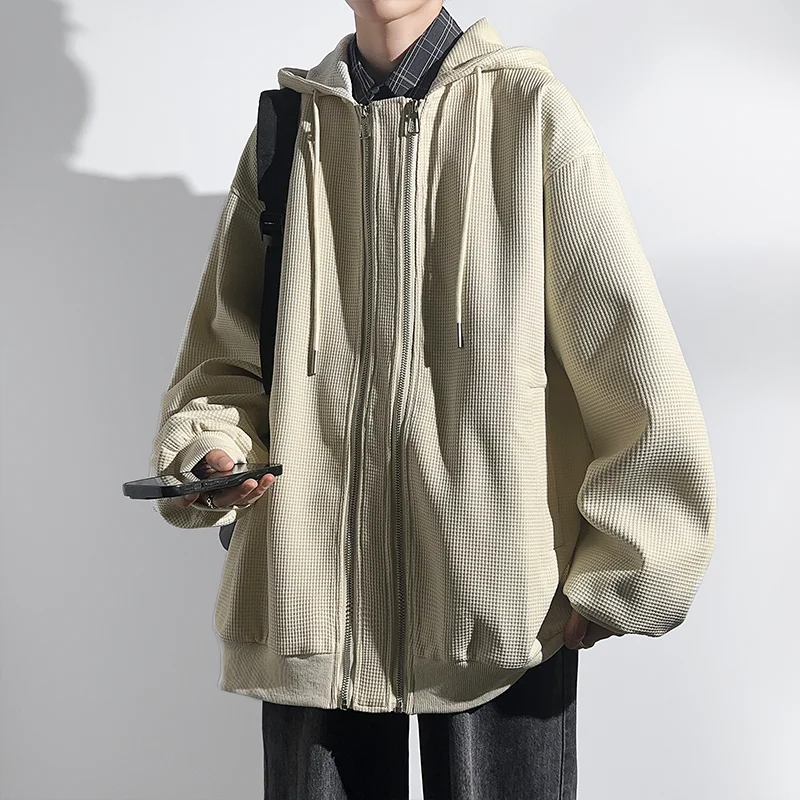Толстовки куртка с капюшоном для мужчин осень свободные негабаритных уличная панк пальто двойная молния дизайн пальто хип-хоп мужской куртка размер 5XL Изображение 2