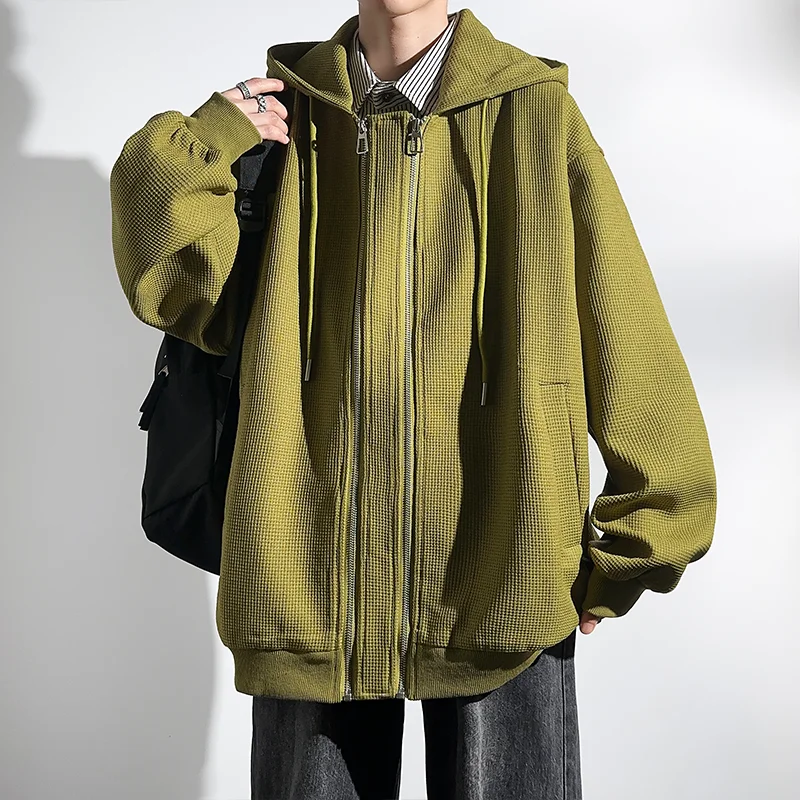 Толстовки куртка с капюшоном для мужчин осень свободные негабаритных уличная панк пальто двойная молния дизайн пальто хип-хоп мужской куртка размер 5XL Изображение 3