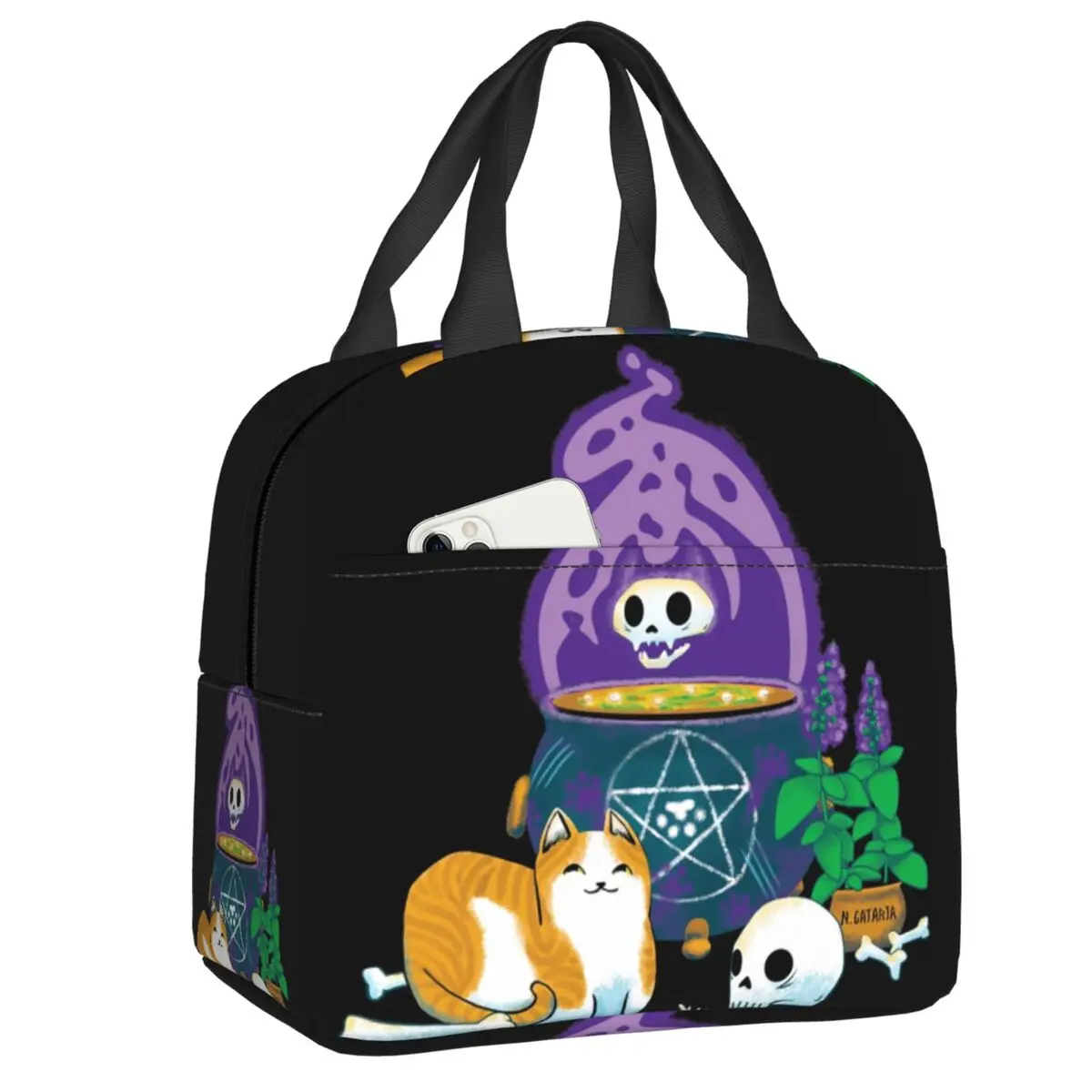 Аниме Сатанинская готическая кошка-ведьма, изолированная сумка для ланча для женщин, Герметичный кулер, термос для ланча, Пляжный кемпинг, путешествия Изображение 0