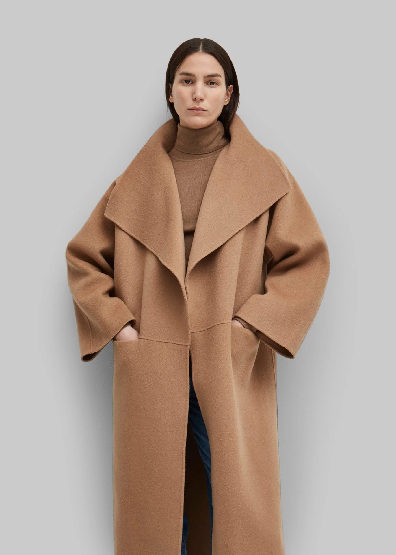 Женское свободное двустороннее пальто из скандинавской австралийской шерсти Оверсайз Изображение 2
