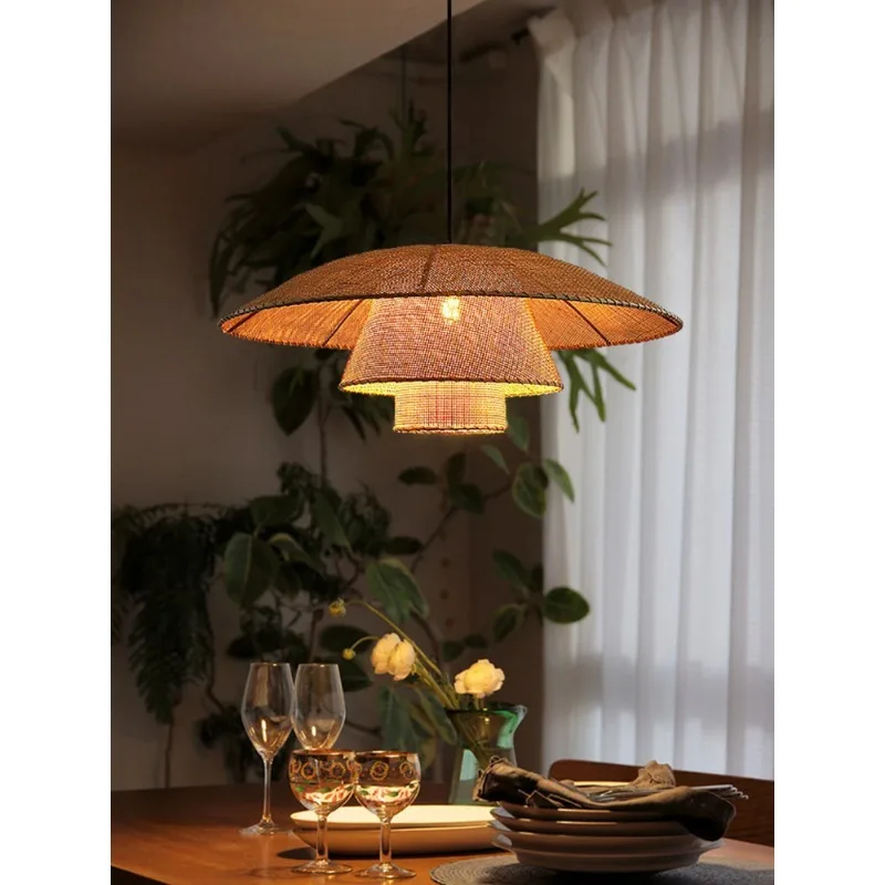 Ретро Бамбуковая люстра с блеском, Ресторанный подвесной светильник, Потолочный светильник ручной работы из ротанга, Плетеный декор для дома, гостиной, спальни Изображение 4