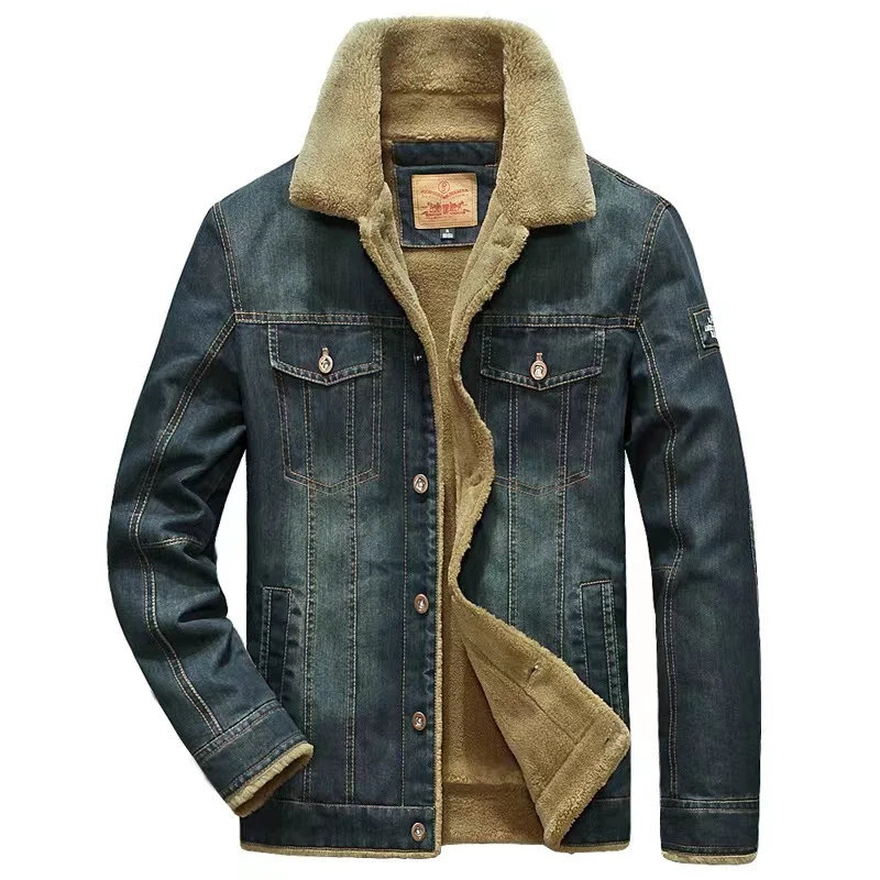 TELLHIGH Зимняя джинсовая куртка, мужская ветровка, флисовая толстая теплая мужская куртка, верхняя одежда, джинсовое пальто, мужская ковбойская одежда с несколькими карманами Изображение 5