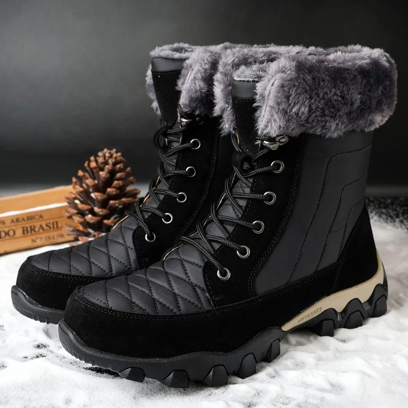 Зимние мужские ботинки, высококачественные водонепроницаемые зимние ботинки, сохраняющие тепло, плюшевые нескользящие походные ботинки, Рабочая повседневная обувь D395 Изображение 1