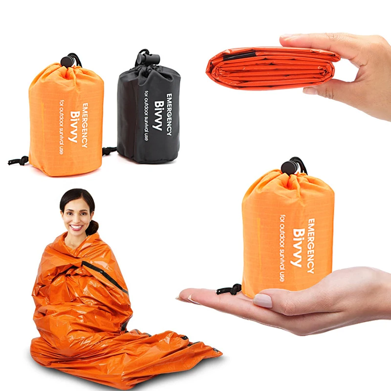 Аварийный спальный мешок, наружная переносная Полиэтиленовая Алюминиевая пленка, Аварийная палатка, изоляция и влагостойкая прокладка, Солнцезащитный крем, Светоотражающая сумка Изображение 0
