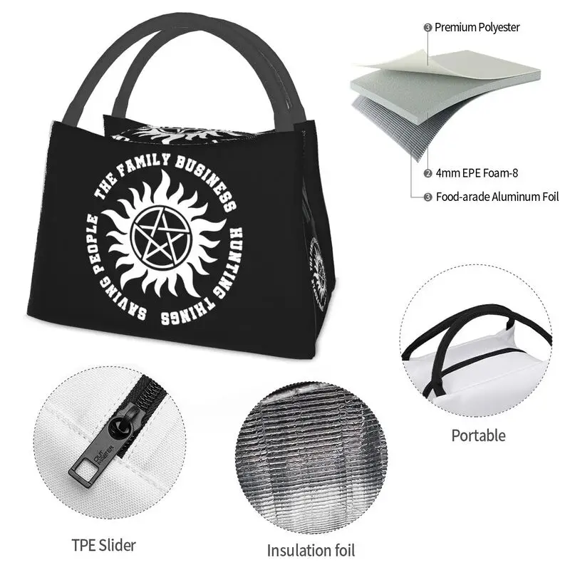 Охотничьи вещи со Сверхъестественными символами, Изолированная сумка для ланча для женщин, Водонепроницаемый Термосумка-холодильник, Сумка для ланча, Походная сумка для пикника Изображение 4