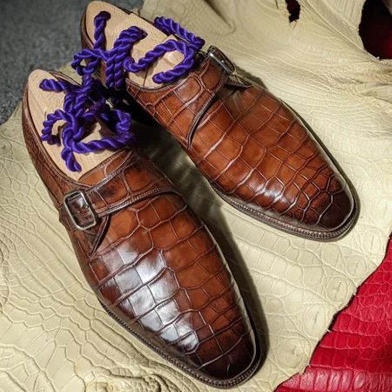 Коричневые Мужские Лоферы С пряжкой из Крокодиловой кожи, Дышащие Мужские деловые туфли без застежки, Модельные туфли, Мужская обувь Zapatos De Hombre Изображение 0