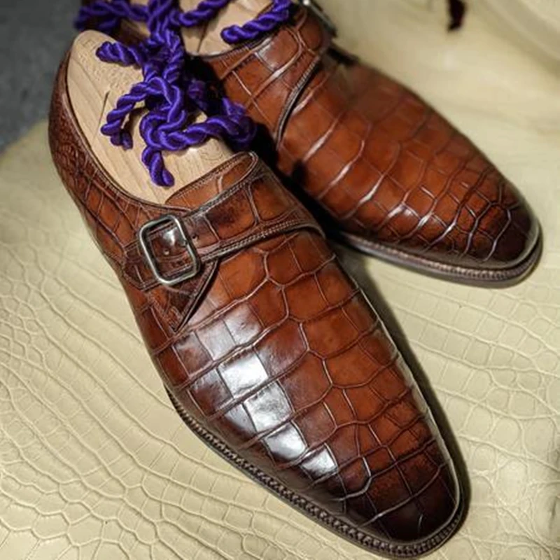 Коричневые Мужские Лоферы С пряжкой из Крокодиловой кожи, Дышащие Мужские деловые туфли без застежки, Модельные туфли, Мужская обувь Zapatos De Hombre Изображение 1