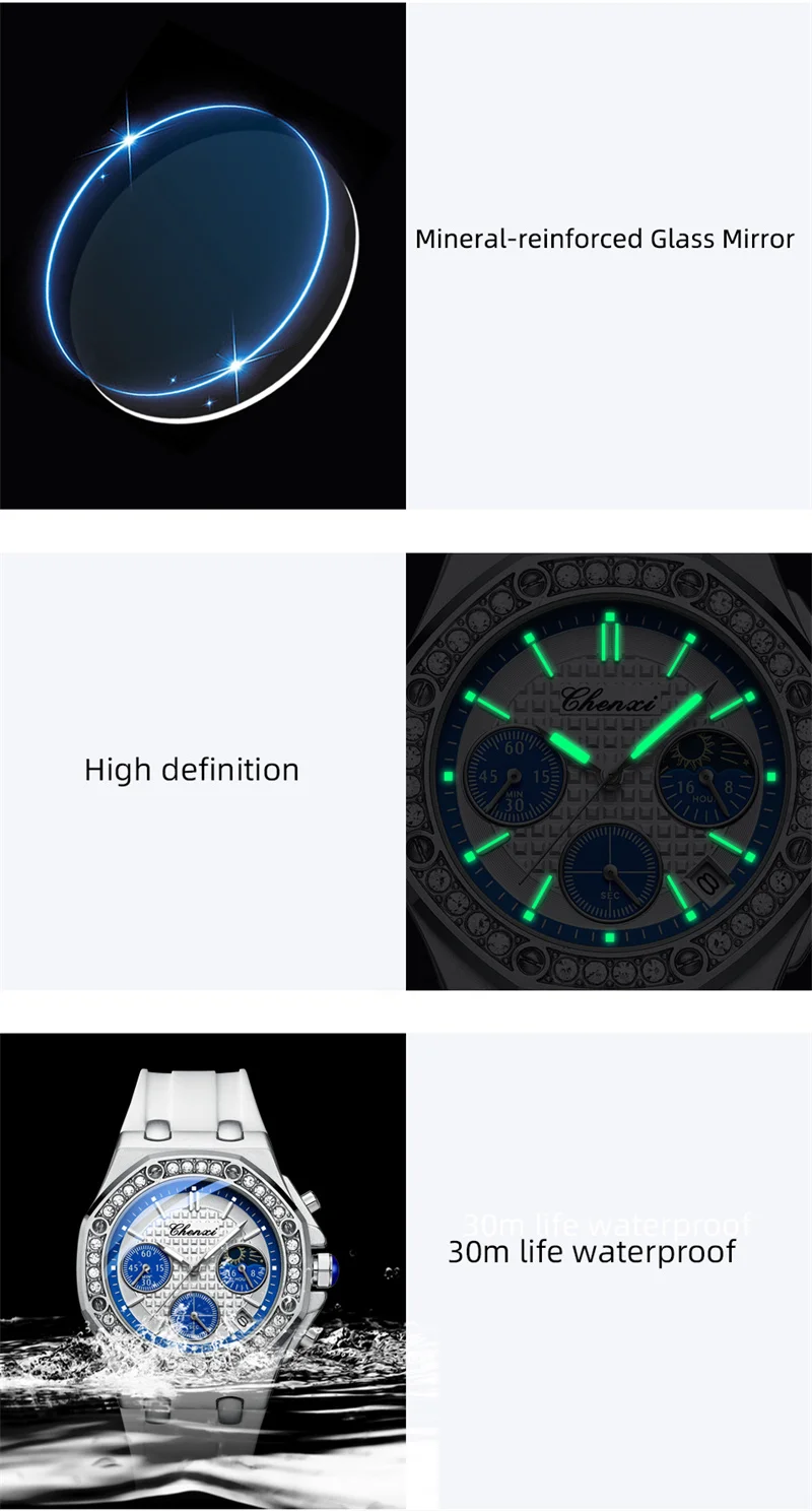 Женские наручные часы CHENXI, деловой хронограф, Женские часы, модный Топовый бренд, Роскошные Резиновые Силиконовые Элегантные Повседневные Женские часы 912 Изображение 4