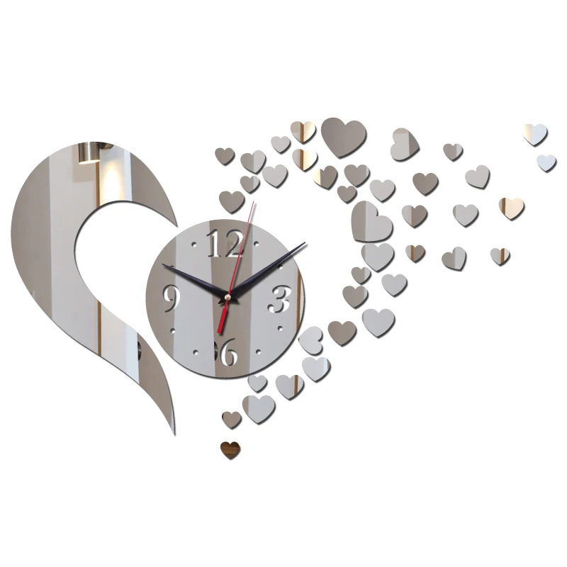 Настенные Часы Творческий DIY Зеркало Сердца Украшения Часы Гостиная Домашний Декор Европа Стиль Геометрические Кварцевые Часы Изображение 0