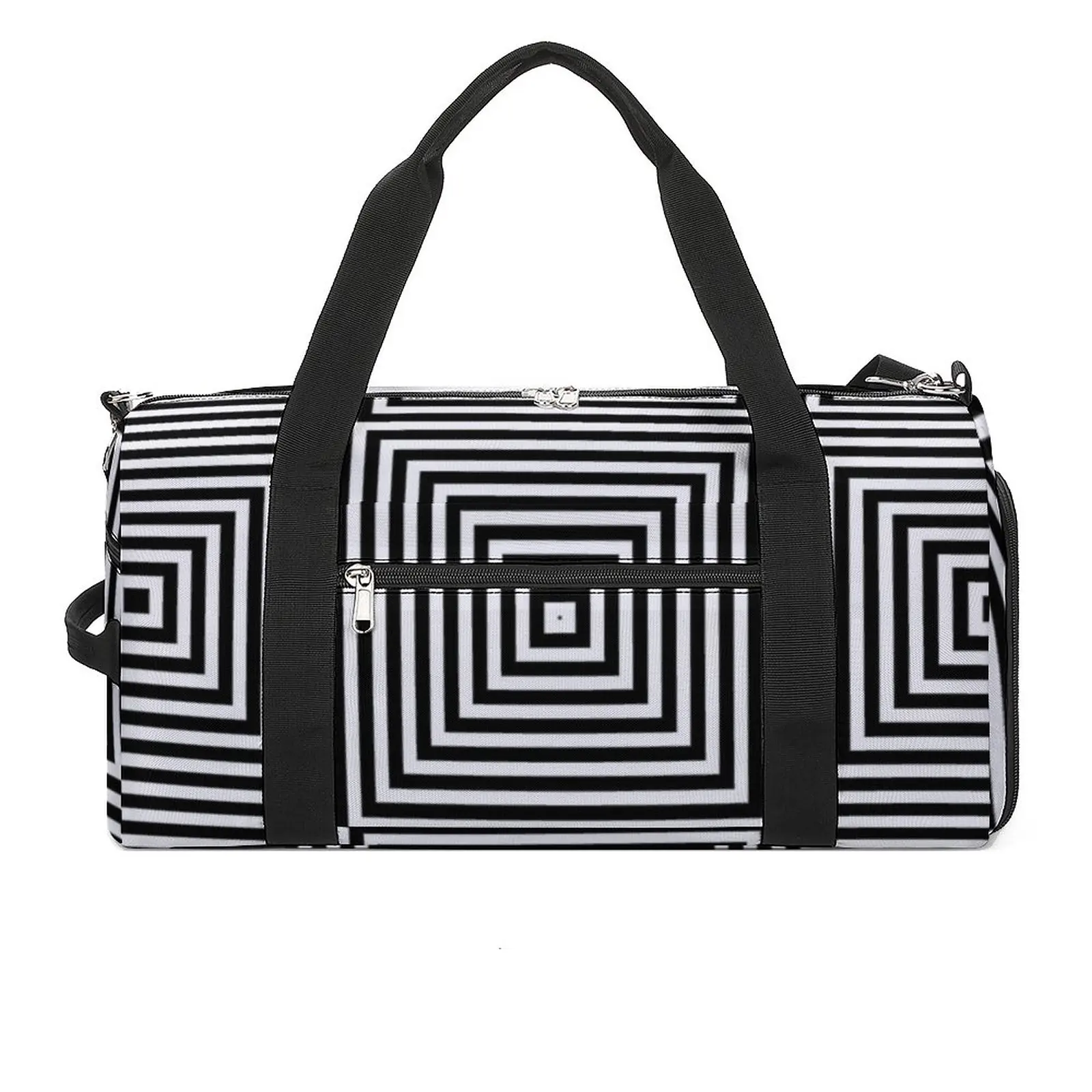 Спортивная сумка черно-белой линии, квадратная оптическая иллюзия, уличные спортивные сумки с обувью, багаж, изготовленная на заказ сумка, Винтажная сумка для фитнеса Изображение 0