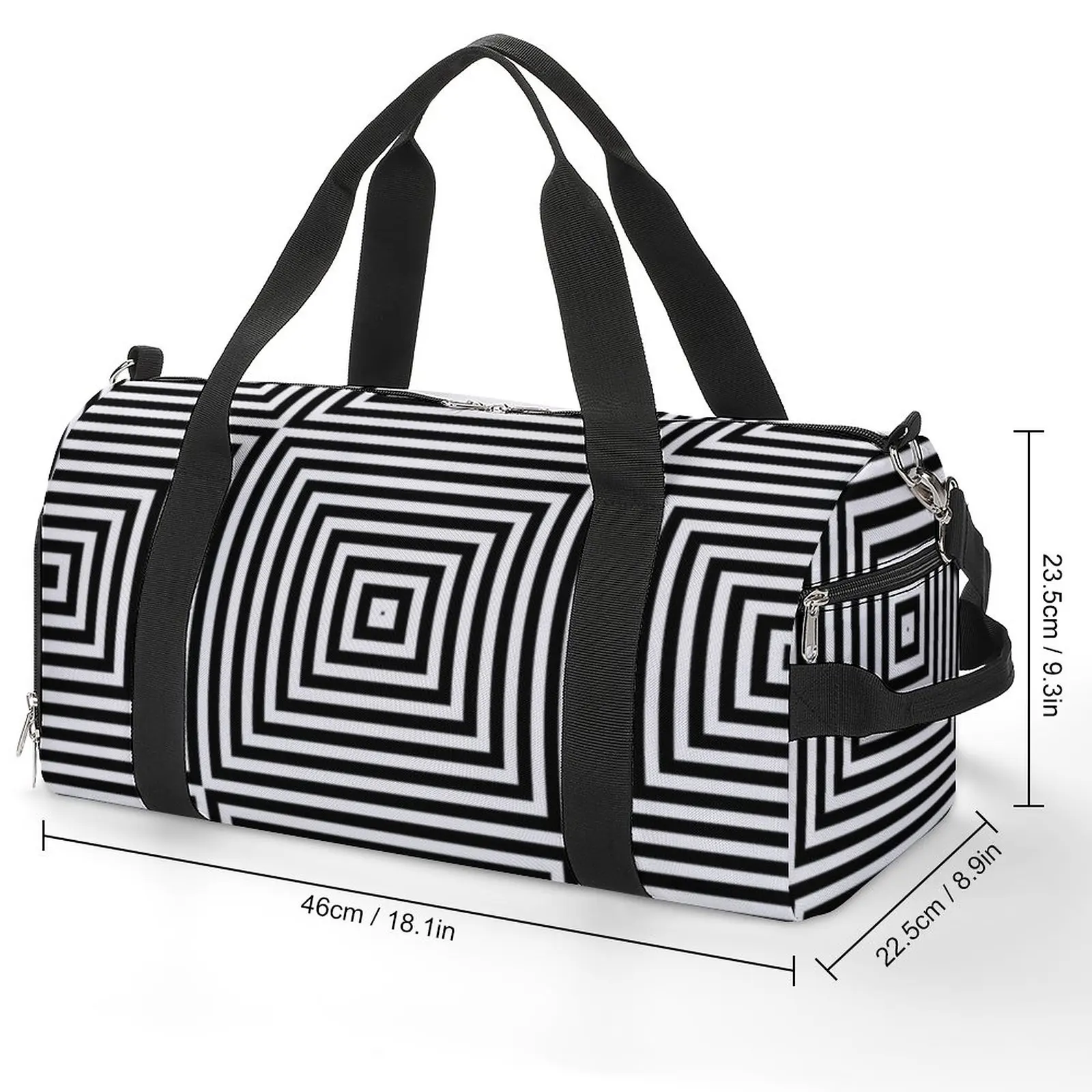 Спортивная сумка черно-белой линии, квадратная оптическая иллюзия, уличные спортивные сумки с обувью, багаж, изготовленная на заказ сумка, Винтажная сумка для фитнеса Изображение 1