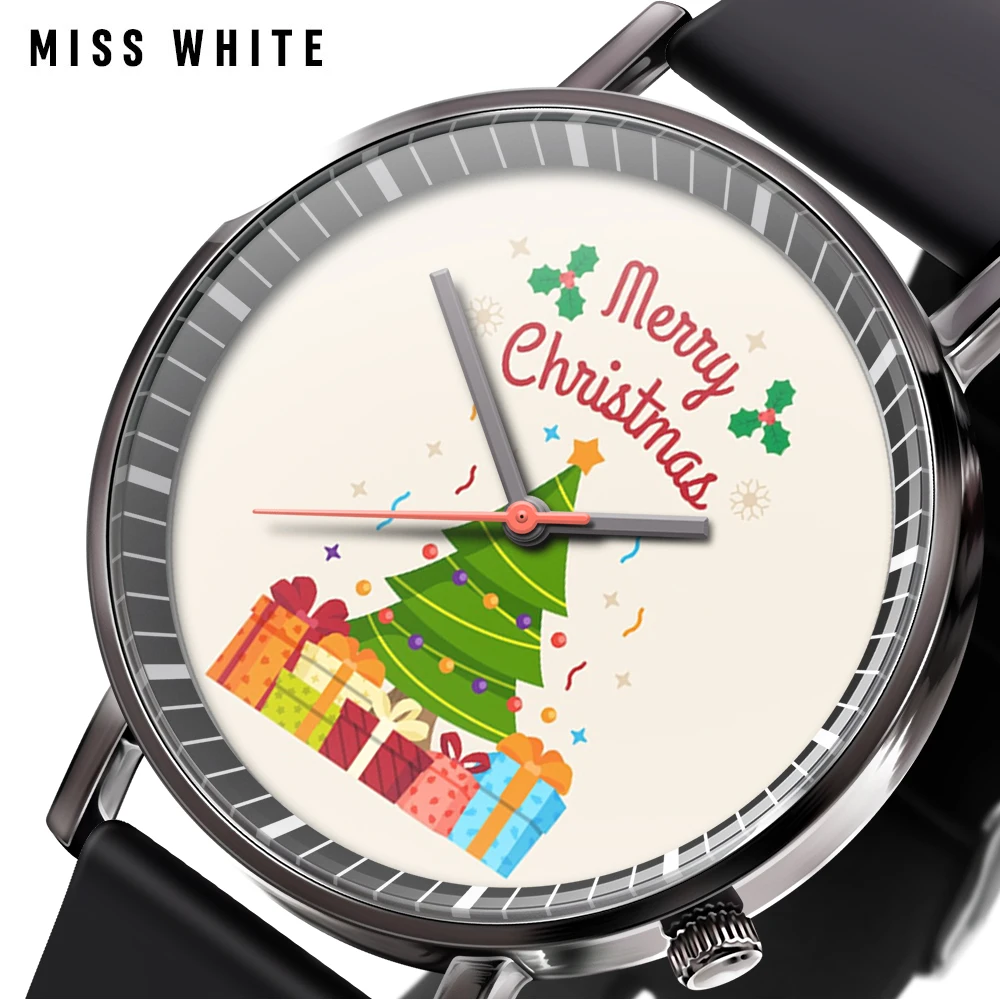 Новая мода, модные рождественские мужские и женские часы, подарочные часы для рождественской елки, старика, кварцевые наручные часы, резиновый ремешок Изображение 3