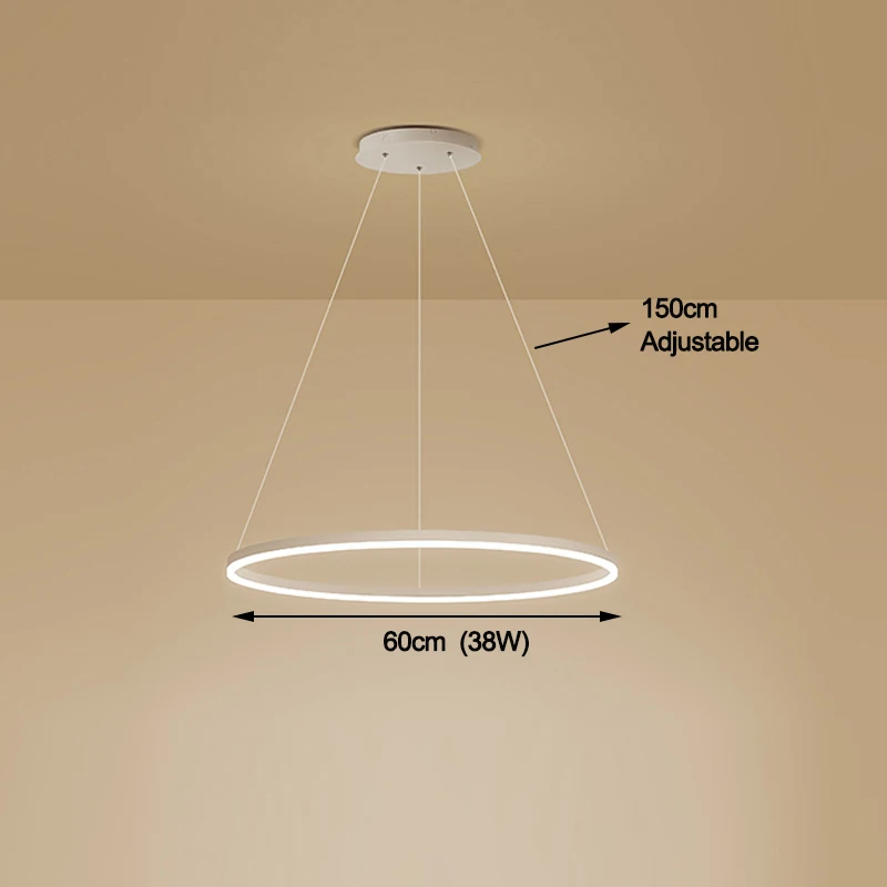 Современный светодиодный подвесной светильник Алюминиевый круг для гостиной, ресторана, домашней кольцевой люстры Изображение 4