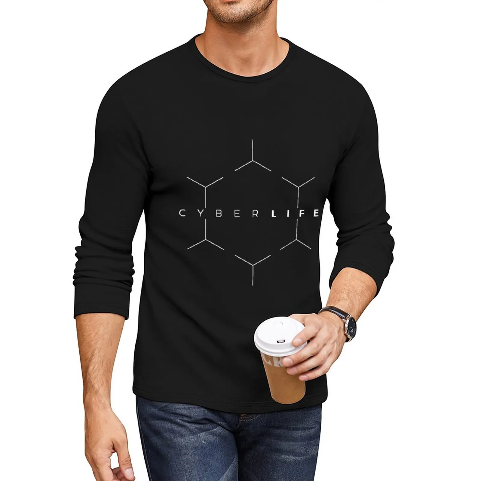 Новая длинная футболка с логотипом Detroit Become Human CyberLife, мужская одежда, быстросохнущая футболка, мужские однотонные футболки Изображение 0