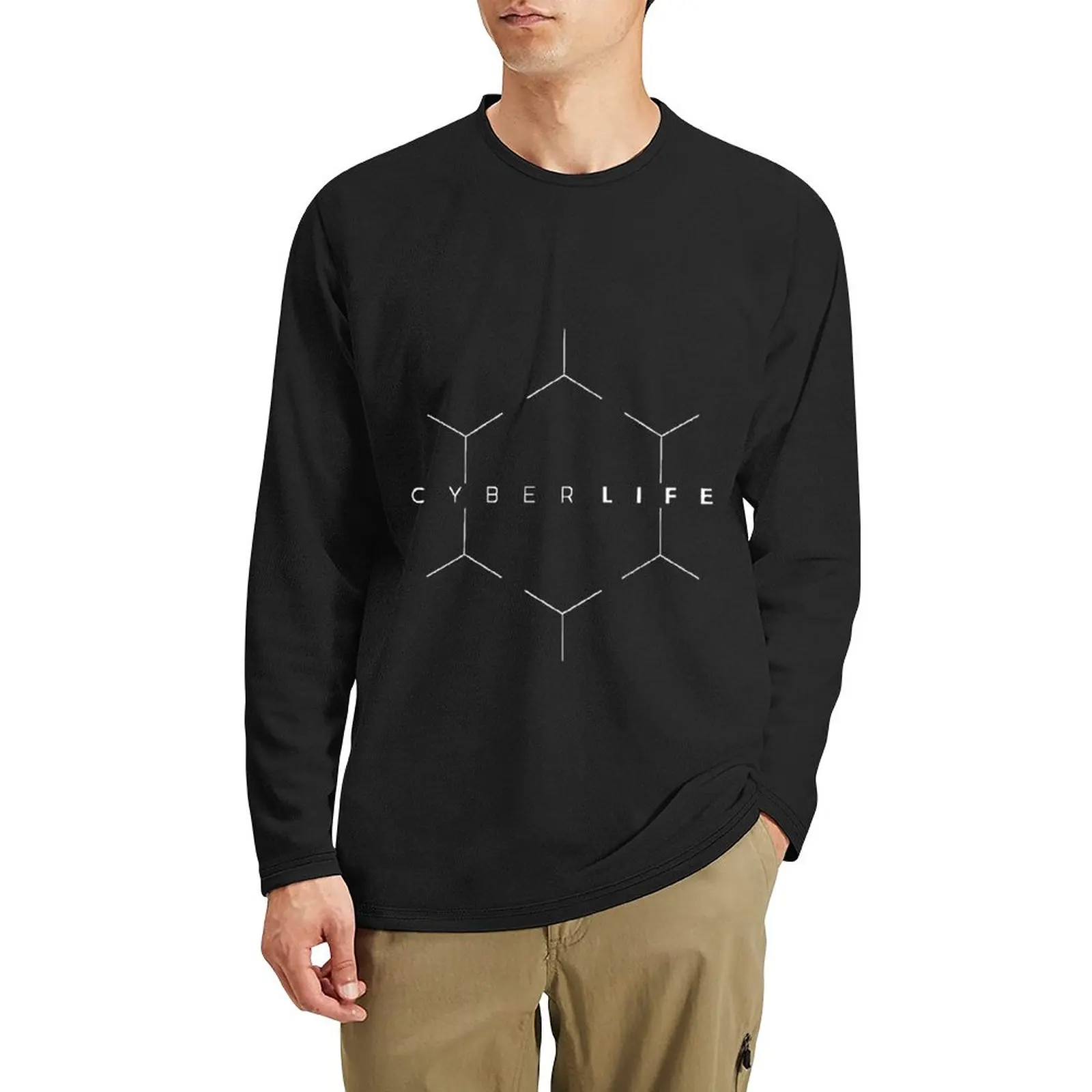Новая длинная футболка с логотипом Detroit Become Human CyberLife, мужская одежда, быстросохнущая футболка, мужские однотонные футболки Изображение 5