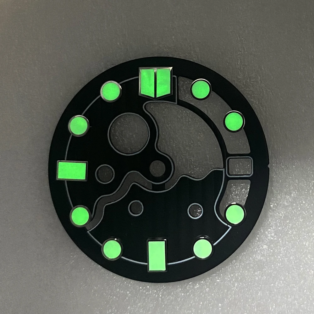 28,5 мм зеленый светящийся выдолбленный циферблат подходит для механизма NH35 / 36 аксессуары для часов с индивидуальным циферблатом Изображение 5