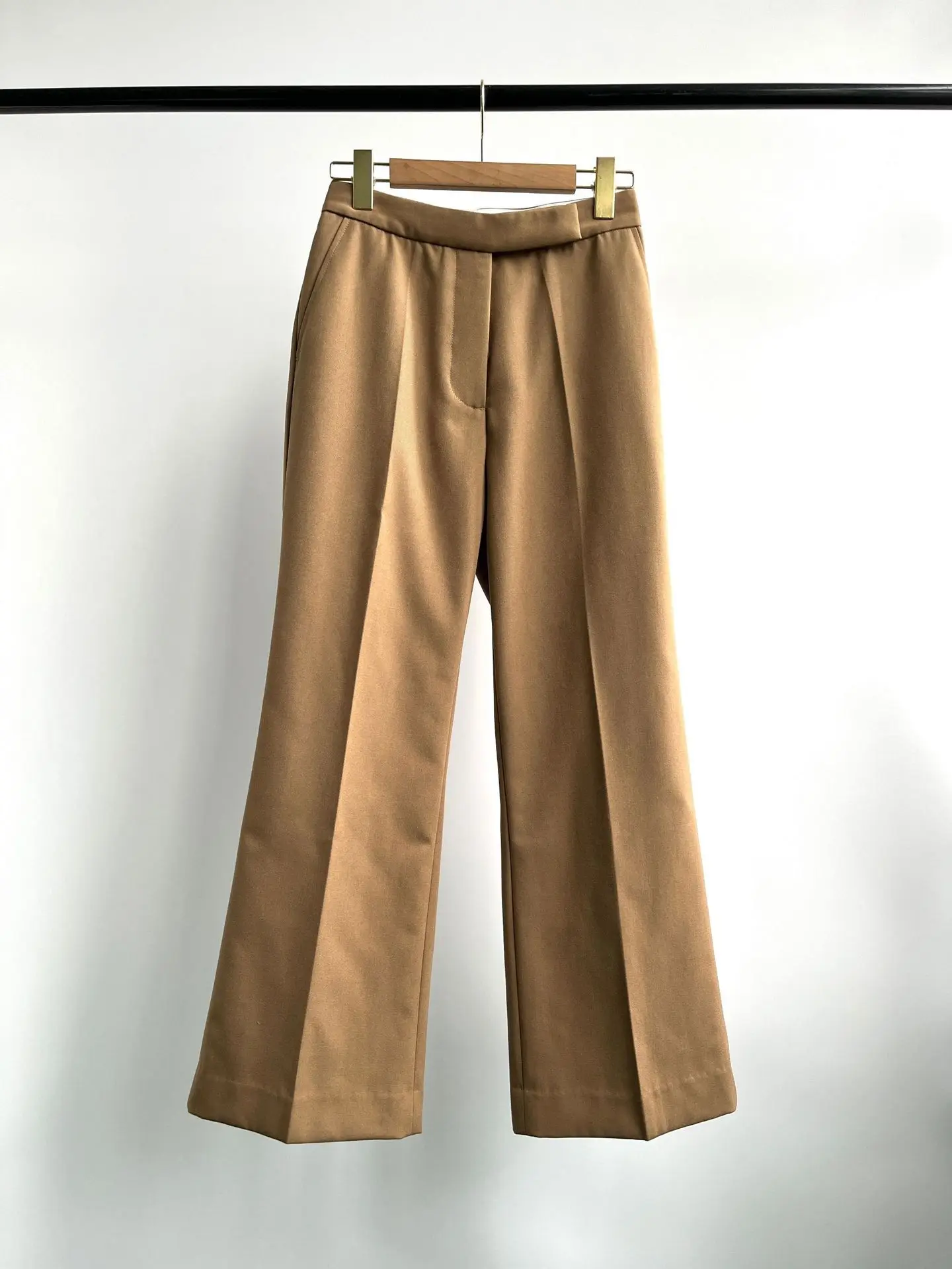 Женские брюки с высокой талией, однотонные прямые офисные женские длинные брюки с широкими штанинами Изображение 0