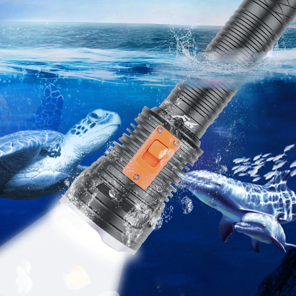 Фонарик для подводного плавания IPX8 2500LM, фонарь для подводного плавания высокой яркости, 3 режима, светодиодный фонарик для подводного плавания XHP70 для кемпинга, пеших прогулок Изображение 1