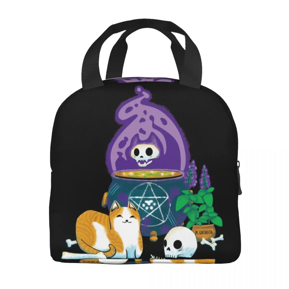 Аниме Сатанинская готическая кошка-ведьма, изолированная сумка для ланча для женщин, Герметичный кулер, термос для ланча, Пляжный кемпинг, путешествия Изображение 2